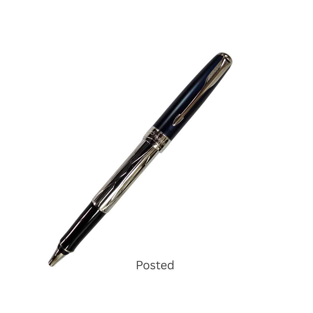 Parker Sonnet  Gift edition roller ball -  Unique blue cap - silver filigree chrome body  -