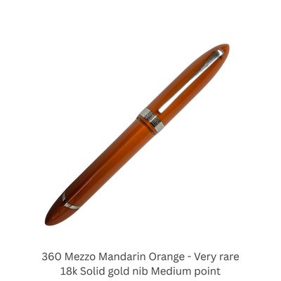 Omas Fountain Pen 360 Mezzo Mandarin Orange and Silver Fountain Pen 18Kt Gold Medium Point nib
