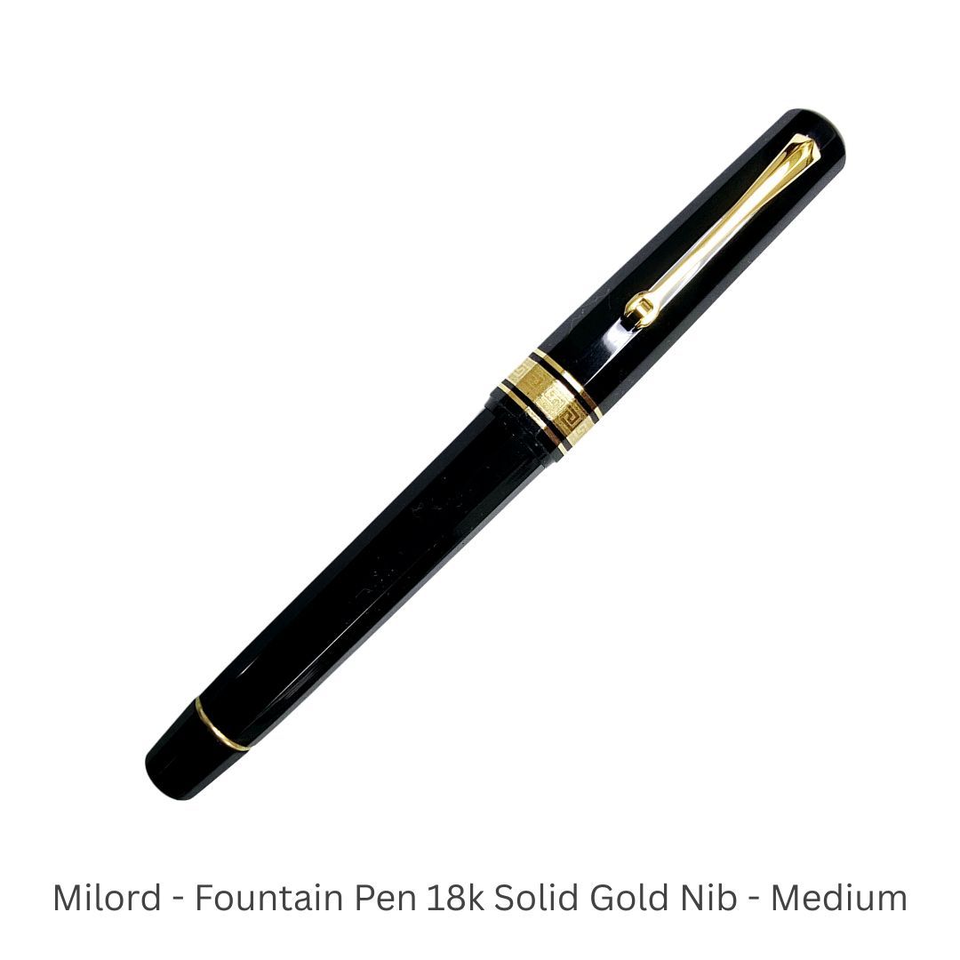 Omas Fountain Pen Milord Black &amp; Gold  Fountain Pen 18Kt Gold Medium Point nib