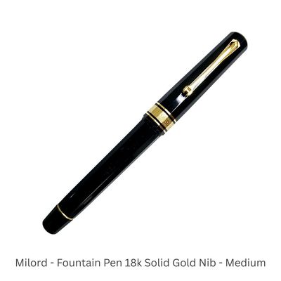 Omas Fountain Pen Milord Black &amp; Gold  Fountain Pen 18Kt Gold Medium Point nib