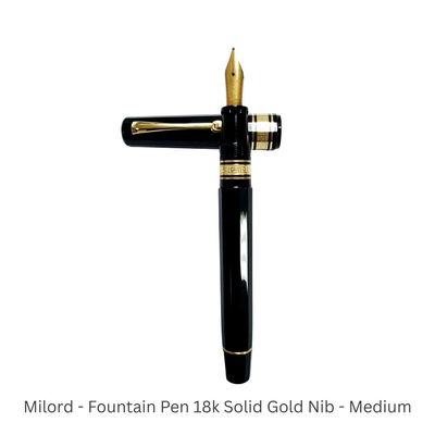 Omas Fountain Pen Milord Black &amp; Gold  Fountain Pen 18Kt Gold Medium Point nib