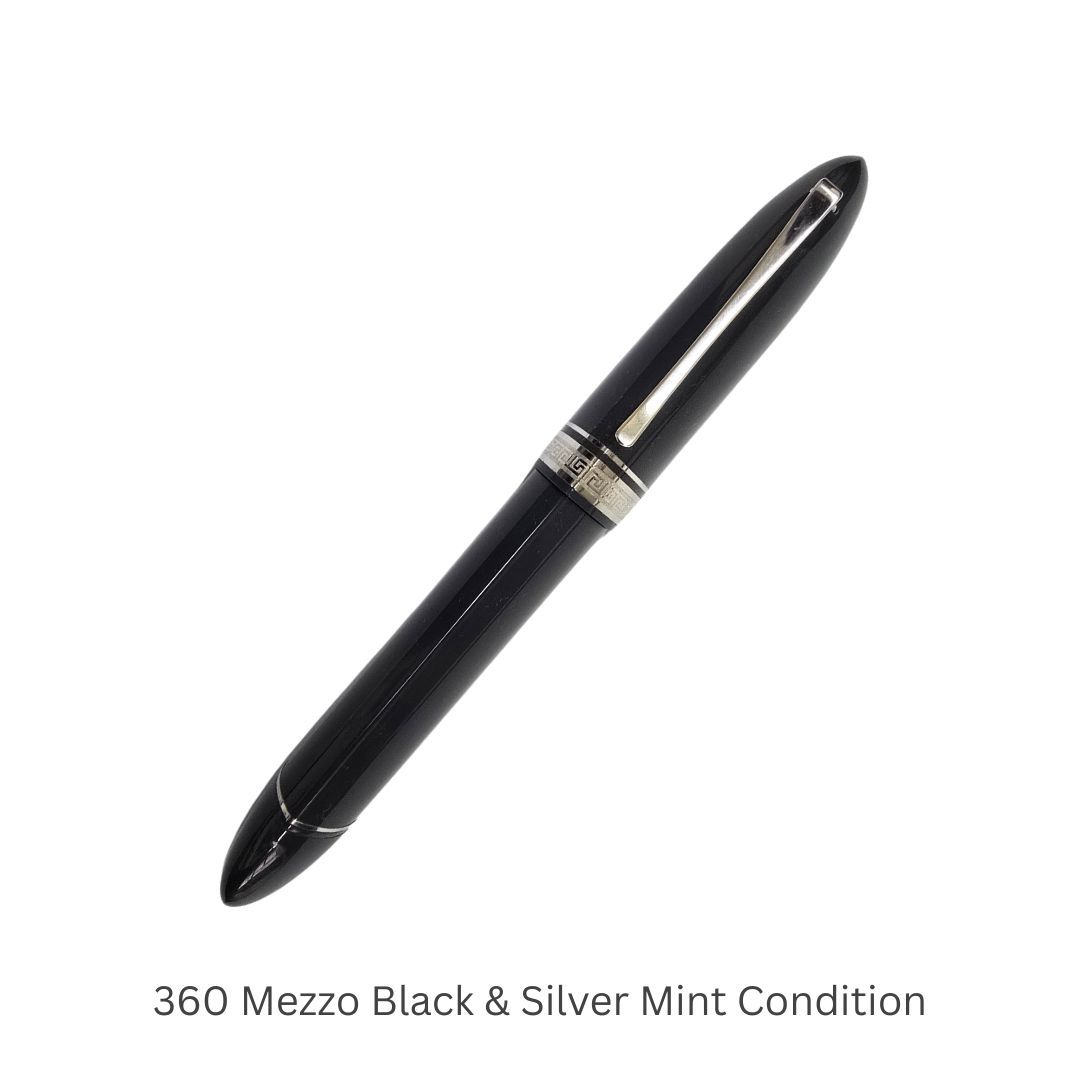 Omas Fountain Pen 360 Mezzo Black and Silver Fountain Pen 18Kt Gold Medium Point nib