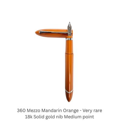 Omas Fountain Pen 360 Mezzo Mandarin Orange and Silver Fountain Pen 18Kt Gold Medium Point nib