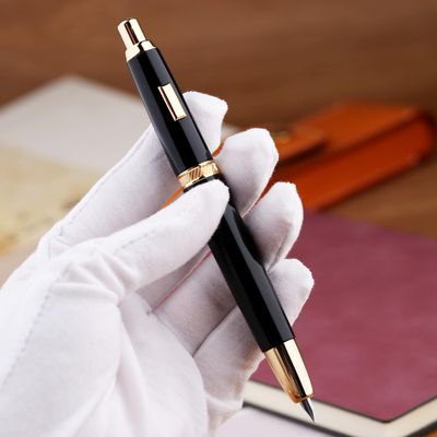 Moonman  A1 Press Fountain Pen with Box, Retractable Fine Nib Metal Black / Gold  Ink Pen with Converter for Writing (No Clip Version)