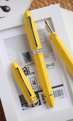 Moonman V60 Yellow with Silver clip -  Piston filled  Fountain Pen Fine and Extra Fine Stainless steel nib