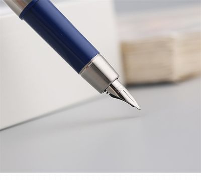 MoonMan Model B25 Blue Metal Fountain Pen - Stainless Steel Fine Nib 0.5mm