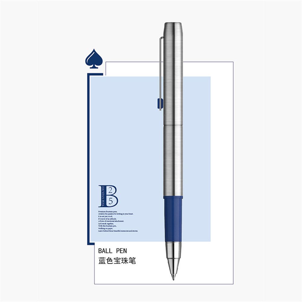 MoonMan Model B25 Blue Metal Ballpoint Pen - Stainless Steel