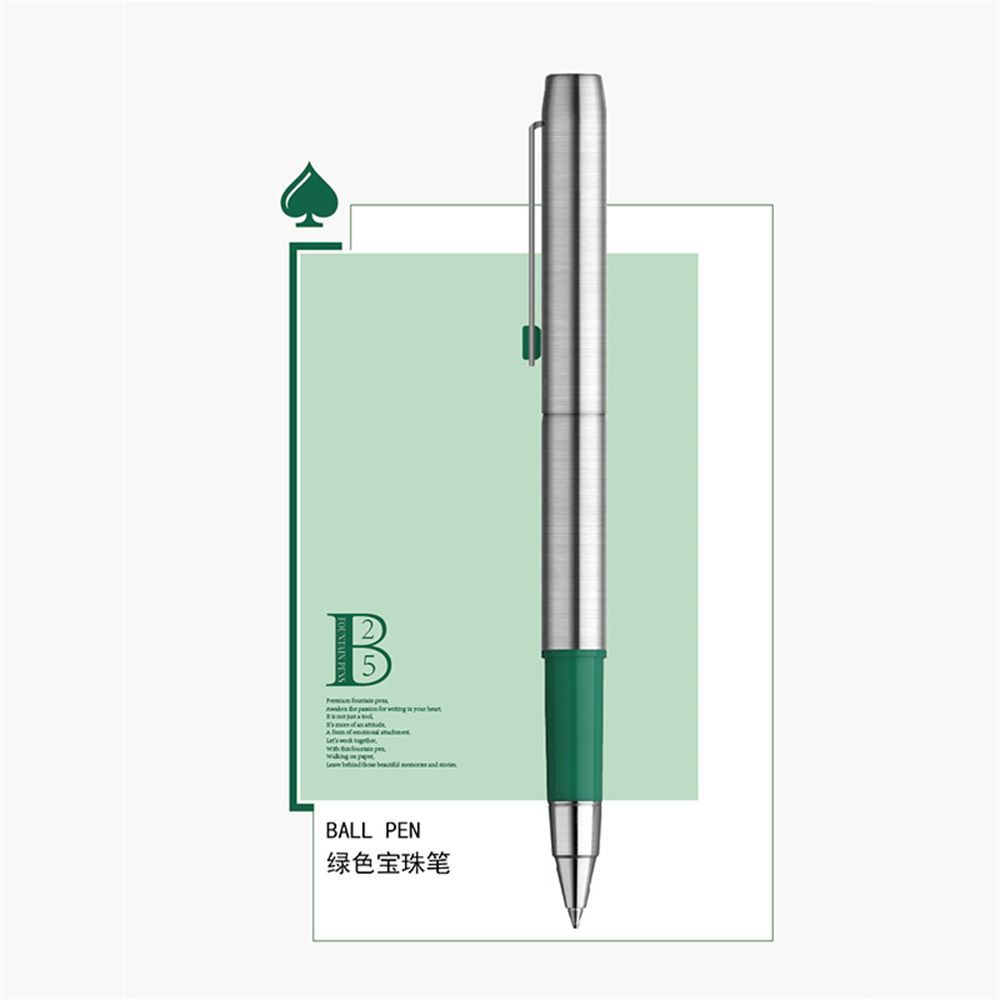 MoonMan Model B25 Green Metal Ballpoint Pen - Stainless Steel