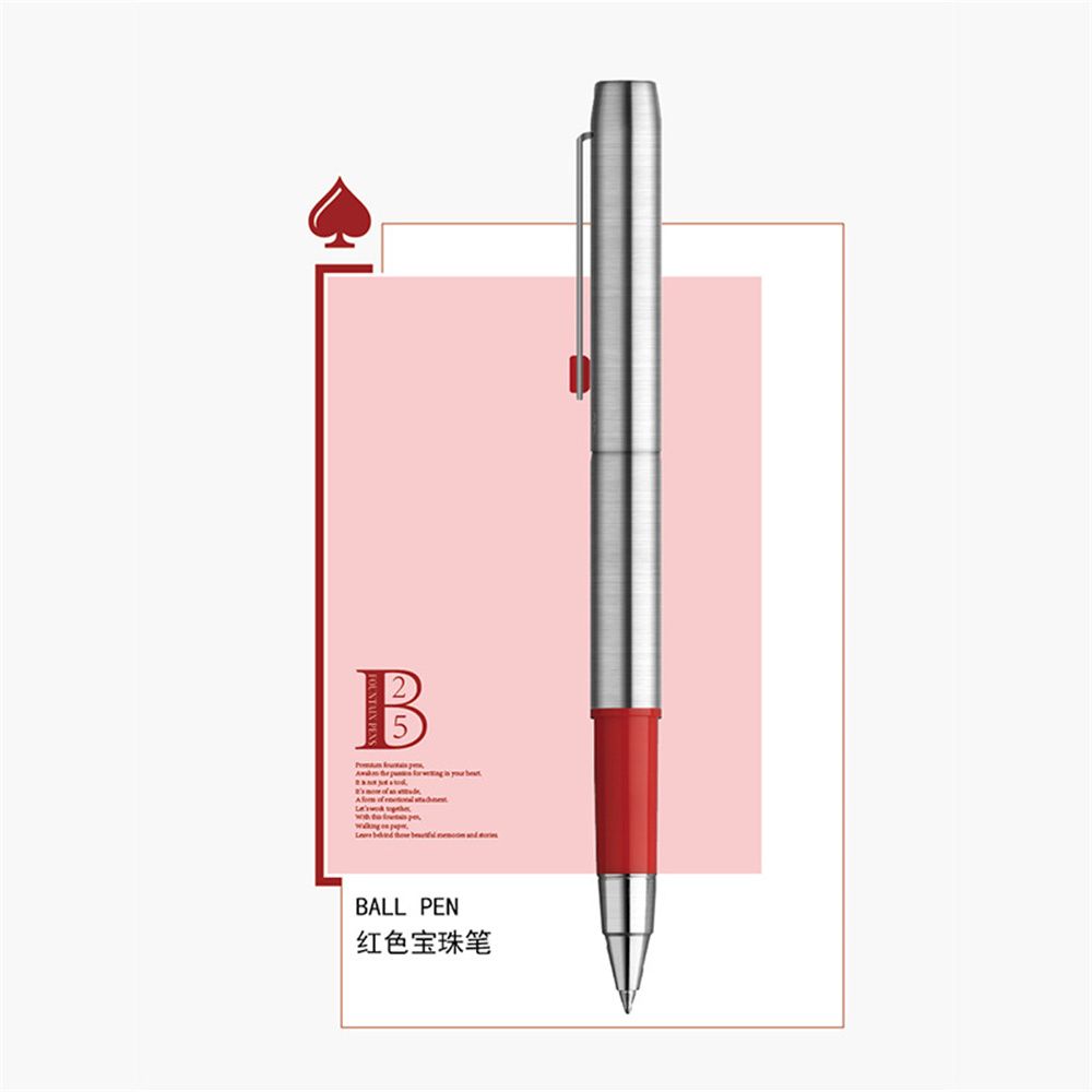MoonMan Model B25 Red Metal Ballpoint Pen - Stainless Steel