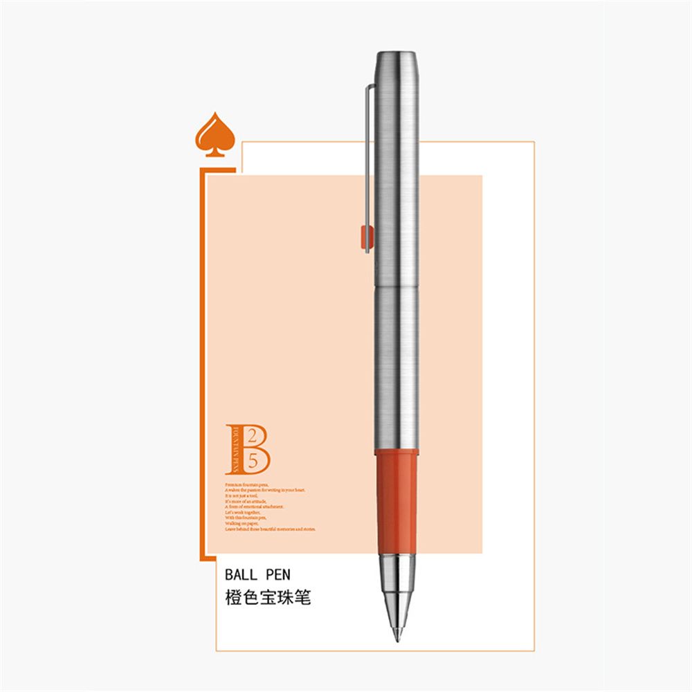 MoonMan Model B25 Orange Metal Ballpoint Pen - Stainless Steel