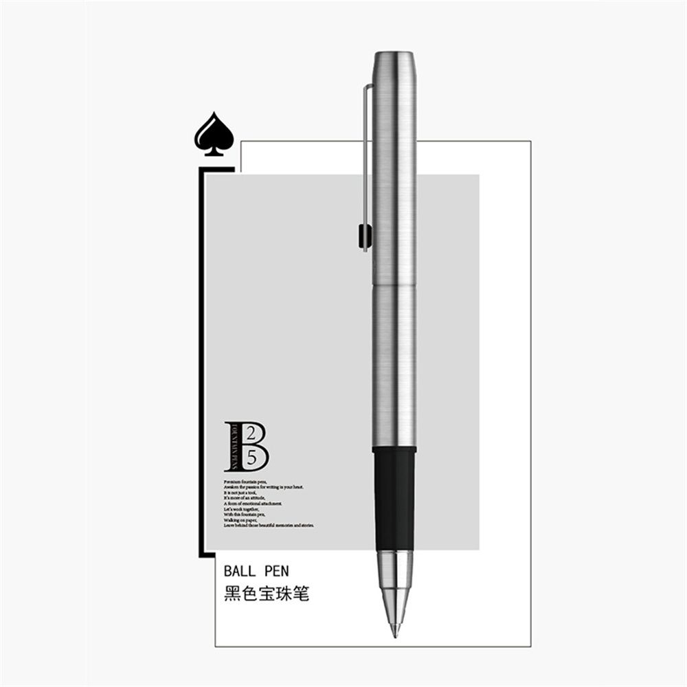 MoonMan Model B25 Black Metal Ballpoint Pen - Stainless Steel