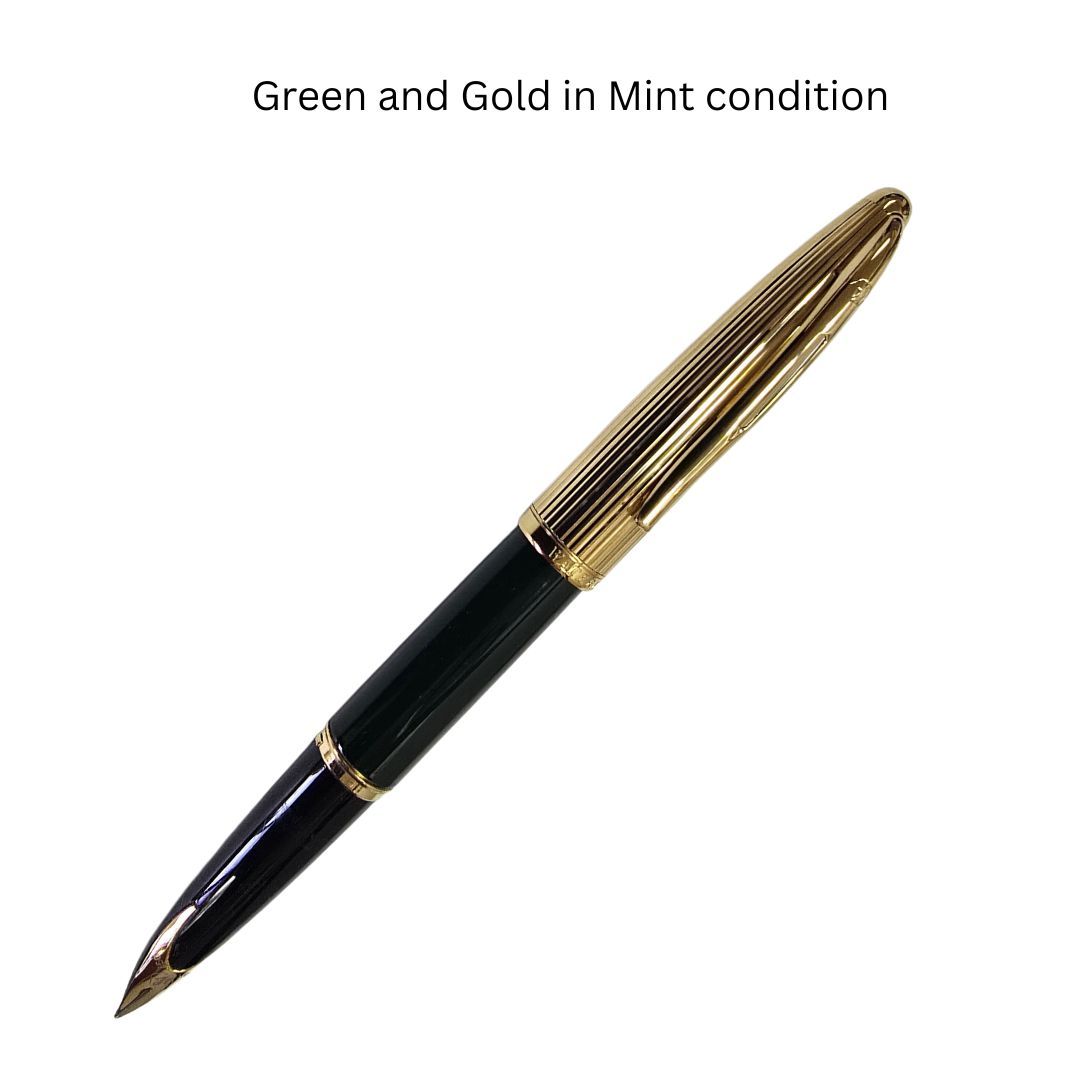 Waterman Carène Deluxe Fountain Pen, Gloss Green &amp; Gold Plated with 23k Gold Clip, Medium 18 K Solid Gold  Nib