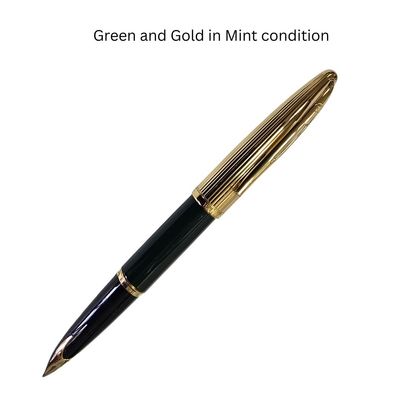 Waterman Carène Deluxe Fountain Pen, Gloss Green &amp; Gold Plated with 23k Gold Clip, Medium 18 K Solid Gold  Nib