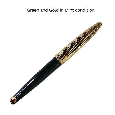 Waterman Carène Deluxe Fountain Pen, Gloss Green &amp; Gold Plated with 23k Gold Clip, Medium 18 K Solid Gold  Nib