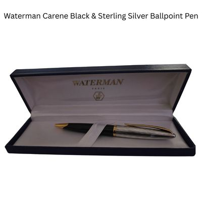 Waterman Carène Deluxe Ball Point Pen, Gloss Black &amp; Silver Plated with 23k Gold Clip