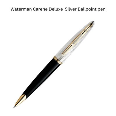 Waterman Carène Deluxe Ball Point Pen, Gloss Black &amp; Silver Plated with 23k Gold Clip