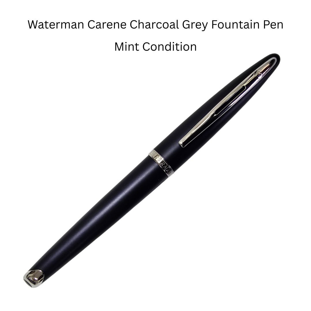 Waterman Carène Fountain Pen, Charcoal Grey with Palladium Plated Clip 18k Solid White Gold nib Medium point