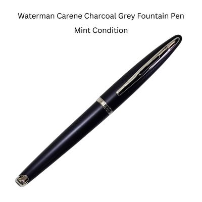 Waterman Carène Fountain Pen, Charcoal Grey with Palladium Plated Clip 18k Solid White Gold nib Medium point