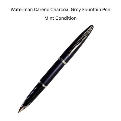 Waterman Carène Fountain Pen, Charcoal Grey with Palladium Plated Clip 18k Solid White Gold nib Medium point