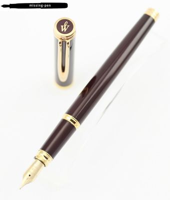 Waterman Gentleman Fountain Pen, Burgundy Lacquer with Gold Plated trims. 18k Solid Gold nib Medium point