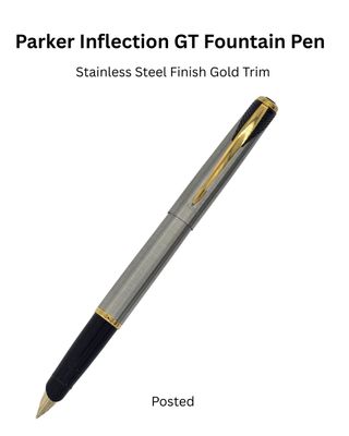 Parker Inflection Stainless Steel Gold Trim Fountain Pen Medium Gold Plated Nib  -  Very rare