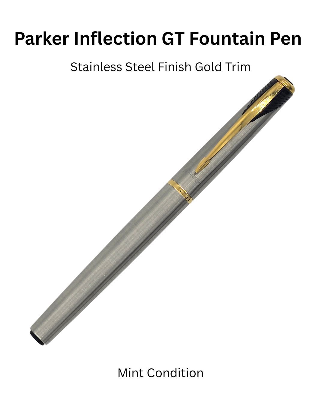 Parker Inflection Stainless Steel Gold Trim Fountain Pen Medium Gold Plated Nib  -  Very rare