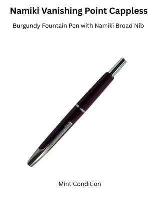 Namiki Vanishing Point Fountain Pen Burgundy &amp; Silver Faceted In Box 60363 Mint condition 