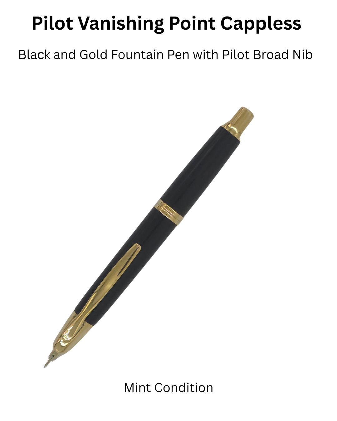 Pilot Vanishing Point Fountain Pen Black &amp; Gold  In Box 60365 Mint condition 