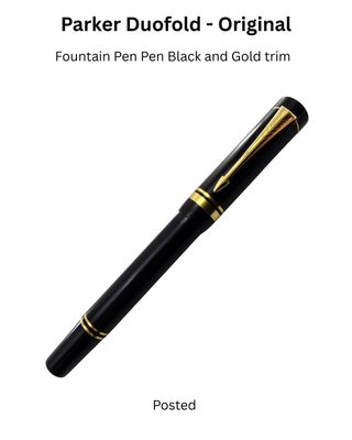 Parker Duofold Fountain Pen - Black Gold Trim - 18k Solid Gold Two Tone Medium Nib - New