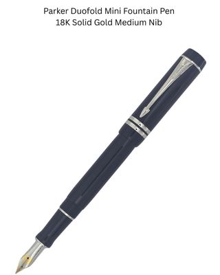 Parker Duofold MINI Fountain Pen - Black Platinum Trim - 18k Solid Gold Two Tone Nib Medium