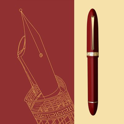 Moonman V60 Red with Gold clip -  Piston filled  Fountain Pen Fine and Extra Fine Stainless steel nib