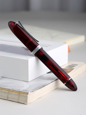Moonman V60 Transparent Red with Silver clip -  Piston filled  Fountain Pen Fine and Extra Fine Stainless steel nib
