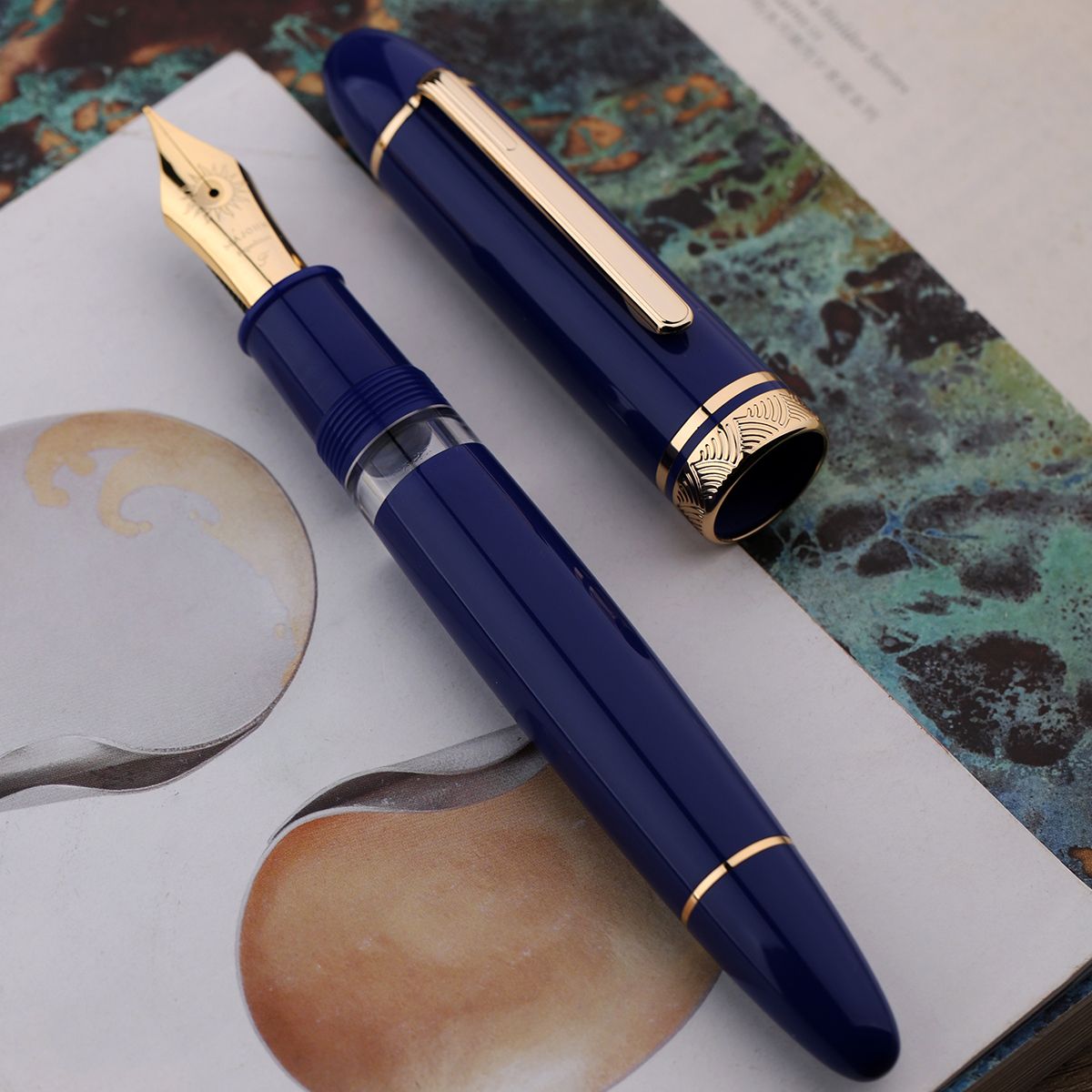 Moonman P140 Gemstone Blue Fountain Pen # 8 Stainless Steel Gold Plated Nib