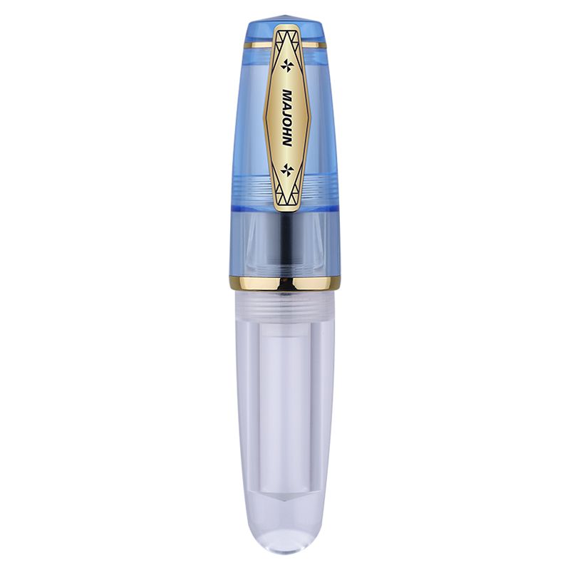 Moonman Q3 Mini Eyedropper Fountain Pen, Transparent Blue Resin Short Pocket Pen, Iridium Nib Large Capacity Writing Pen Case Set