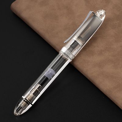 Moonman V60 Transparent Clear with Silver clip -  Piston filled  Fountain Pen Fine and Extra Fine Stainless steel nib