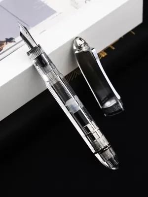 Moonman V60 Transparent Clear with Silver clip -  Piston filled  Fountain Pen Fine and Extra Fine Stainless steel nib