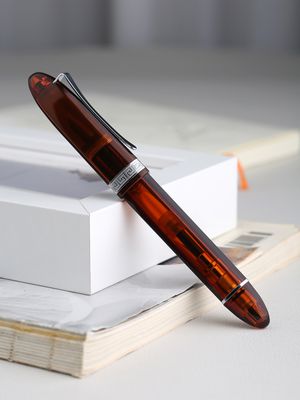Moonman V60 Transparent Brown with Silver clip -  Piston filled  Fountain Pen Fine and Extra Fine Stainless steel nib