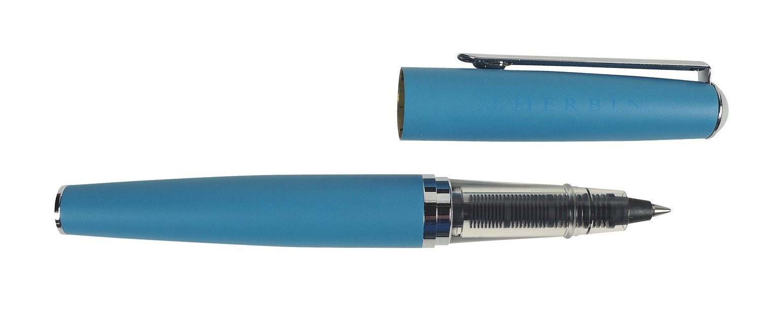 J Herbin Metal Rollerball Pen, Fine Nib - Blue - includes one ink cartridge