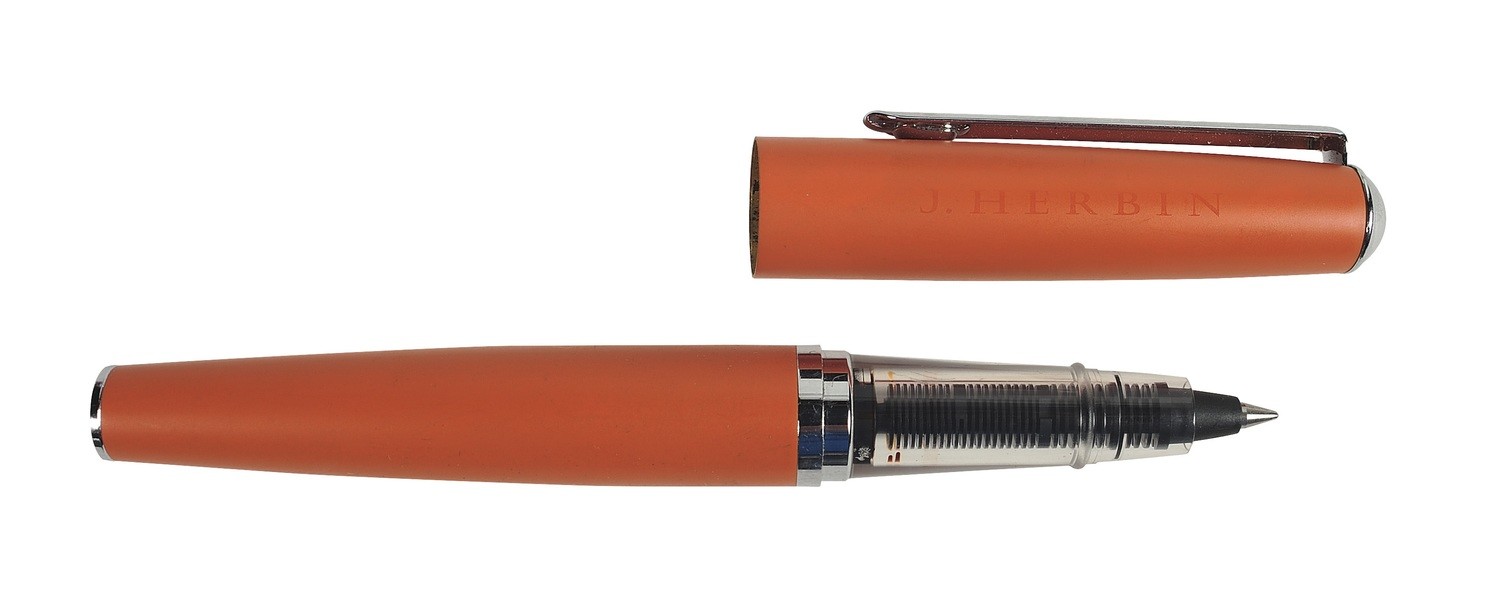 J Herbin Metal Rollerball Pen, Fine Nib - Orange - includes one ink cartridge