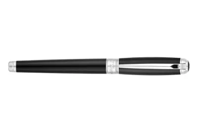 ST DUPONT D-Line Fountain Pen Black Lacquer &amp; Palladium Large 14 K White Gold Nib Medium