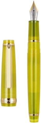 JINHAO 82 Transparent Resin Fountain Pen, Golden Clip and Trims, Two Tone #5 Iridium nib in option of EF, F, M, Fude with Converter. Plastic Round Screw Type Box.