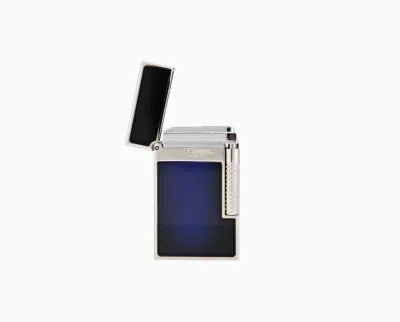 ST Dupont Le Grand Lighter Double Flame 'Cling' Blue Lacquer Palladium Trim