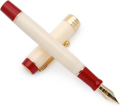 Jinhao Model 100 - Two Tone White and Red - 18 KGP nib