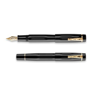 Delta Bio+16 - Nera "P" Fountain Pen Black; Piston; Gold Trim; two tone steel nib