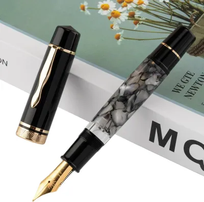 Moonman P139 Fountain Pen - # 8 Stainless Steel Gold Plated Sun Nib - Crystal Black