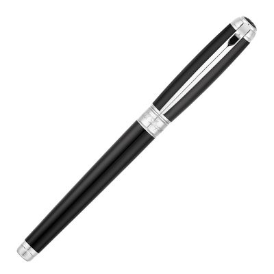 ST DUPONT D-Line Fountain Pen Black Lacquer &amp; Palladium Medium 14 K White Gold Nib Medium