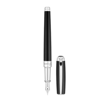 ST DUPONT D-Line Fountain Pen Black Lacquer &amp; Gold Medium 14 K White Gold Nib Medium