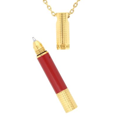 ST DUPONT Mini Ballpoint Pen Necklace Burgundy Golden