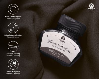 Octopus Fountain pen ink Sepia Black. 30 ml