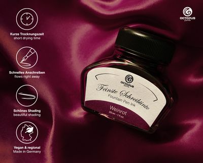 Octopus Fountain pen ink Wine Red. 30 ml